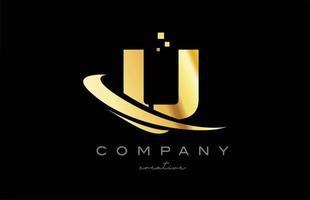 or doré swoosh u alphabet lettre logo icône avec couleur jaune. conception pour une entreprise ou une entreprise vecteur