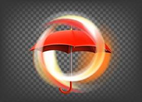 icône de parapluie rouge flamboyant isolé sur transparent. icône de vecteur 3d avec effet de feu