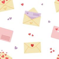 modèle sans couture de vecteur avec des lettres et des coeurs mignons. enveloppes et cartes postales. La Saint-Valentin.