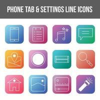 onglet de téléphone unique et jeu d'icônes de ligne vectorielle de paramètres vecteur