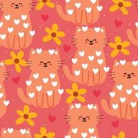 chat et fleur de dessin animé de modèle sans couture. papier peint animal mignon pour textile, papier cadeau vecteur