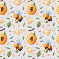 modèle sans couture de vecteur avec des abeilles mignonnes, du miel, de la ruche et des fleurs. idéal pour les textiles, les papiers peints, les arrière-plans