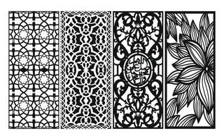 motifs noirs sur fond blanc, vecteurs islamiques avec panneaux floraux pour découpe laser cnc vecteur