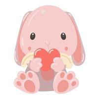 un mignon lapin en peluche dans les pattes d'un coeur avec des ailes. une peluche d'un lapin rose comme cadeau pour la saint valentin. un cadeau pour vos proches. un jouet gentil pour les enfants dans des tons délicats. dessin animé vecteur