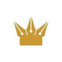 vieux stylo doré avec création de logo couronne roi de l'écrivain vecteur