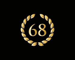 Logo du 68e anniversaire avec anneau doré isolé sur fond noir, pour l'anniversaire, l'anniversaire et la célébration de l'entreprise vecteur