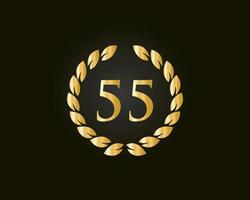 Logo du 55e anniversaire avec anneau doré isolé sur fond noir, pour l'anniversaire, l'anniversaire et la célébration de l'entreprise vecteur