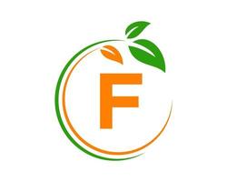 concept de logo eco lettre f avec symbole de feuille vecteur