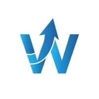 logo de marketing financier sur la lettre w, concept de flèche de croissance initiale. modèle de conception de logo de gestion financière et comptable de collecte de fonds vecteur