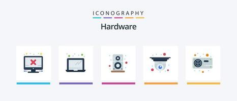 pack d'icônes matériel plat 5, y compris le matériel. l'ordinateur. Matériel. caméra de sécurité. vidéosurveillance. conception d'icônes créatives vecteur