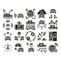 vecteur de jeu de glyphes de technologie de voiture intelligente