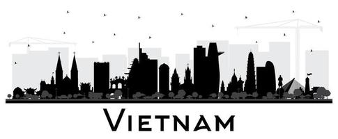 silhouette d'horizon de la ville du vietnam avec des bâtiments noirs isolés sur blanc. vecteur