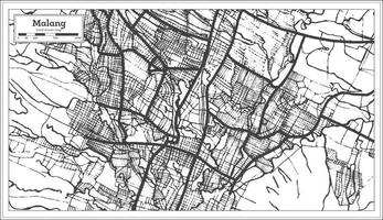 carte de la ville de malang indonésie en noir et blanc. carte muette. vecteur