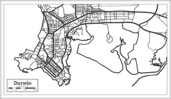 plan de la ville de darwin australie en noir et blanc. carte muette. vecteur