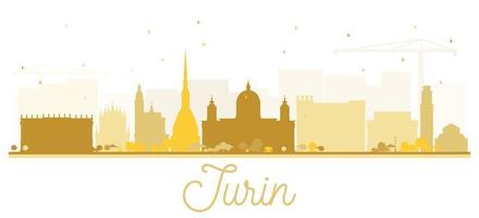 turin italie silhouette d'horizon de la ville avec des bâtiments dorés isolés sur blanc. vecteur