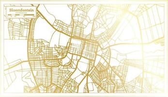 plan de la ville de bloemfontein en afrique du sud dans un style rétro de couleur dorée. carte muette. vecteur