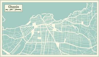 carte de la ville de chania grèce dans un style rétro. carte muette. vecteur
