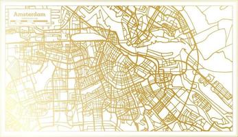 plan de la ville d'amsterdam hollande dans un style rétro de couleur dorée. carte muette. vecteur