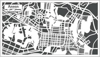 plan de la ville d'ansan en corée du sud dans un style rétro. carte muette. vecteur