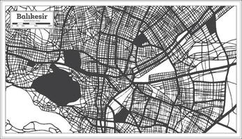 carte de la ville de balikesir turquie en noir et blanc dans un style rétro. carte muette. vecteur