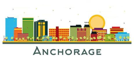Anchorage alaska city skyline avec des bâtiments de couleur isolés sur blanc. vecteur
