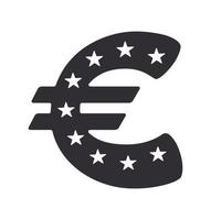 icône de la silhouette du symbole de l'euro avec des étoiles vecteur