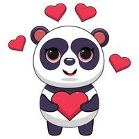 panda mignon tenant l'illustration d'icône de vecteur de dessin animé de coeur d'amour. concept d'icône de nature animale isolé vecteur premium. style de dessin animé plat