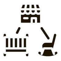 lit bébé et chaise pour illustration de glyphe vectoriel icône maison