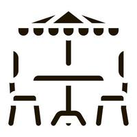 café table chaises et parapluie icône vecteur glyphe illustration