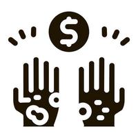 les mains des sans-abri demandent de l'argent icône vecteur illustration de glyphe