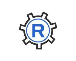 modèle de conception de logo de vitesse lettre initiale r. logotype d'ingénieur en engrenages vecteur