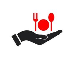 création de logo de restaurant à la main. logo de restaurant avec vecteur de concept de main. création de logo main et restaurant