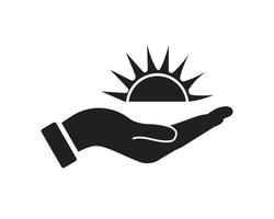 création de logo de soleil à la main. logo soleil avec vecteur de concept de main. création de logo main et soleil