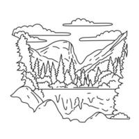 sentier du lac miroir dans le parc national de yosemite californie dessin d'art en ligne monoline vecteur