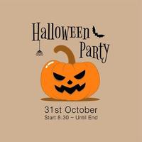 carte d'invitation à une fête d'halloween heureuse avec une citrouille effrayante. conception de vecteur