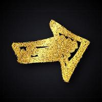 flèche dessinée à la main de paillettes d'or. flèche de doodle avec effet de paillettes d'or sur fond sombre. illustration vectorielle vecteur