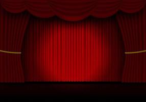 rideaux rouges d'opéra, de cinéma ou de théâtre. projecteur sur fond de rideaux de velours fermés. illustration vectorielle vecteur