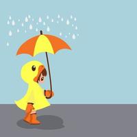 jolie fille en costume de canard tenant un parapluie vecteur