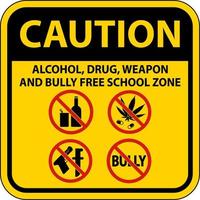 panneau de sécurité de l'école attention, alcool, drogue, arme et zone scolaire sans intimidation vecteur
