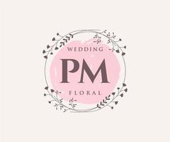 modèle de logos de monogramme de mariage de lettre pmtials, modèles minimalistes et floraux modernes dessinés à la main pour cartes d'invitation, réservez la date, identité élégante. vecteur