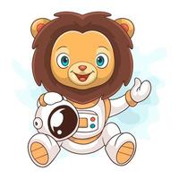 astronaute de lion de dessin animé sur fond blanc vecteur