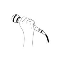 illustration d'une main tenant un microphone, icône dessinée à la main d'une main tenant un microphone vecteur