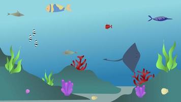 fond d'illustration vectorielle de fond de mer. plantes sous-marines vectorielles, aquarium simple avec fond marin, en-tête et bannière du site Web de la vie marine sous-marine. paysage sous-marin avec des poissons vecteur