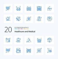 20 pack d'icônes de couleur bleue médicale comme des pilules d'assurance médicale médecine médicale vecteur