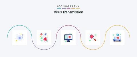 pack d'icônes plat 5 de transmission de virus, y compris l'urgence. interface l'ordinateur. un verre. analyser les virus vecteur