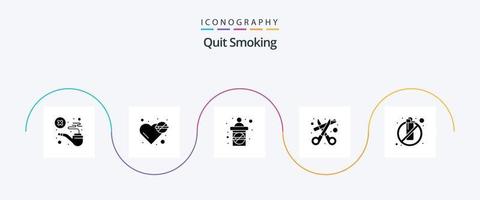 arrêter de fumer le pack d'icônes glyphe 5, y compris les ciseaux. mode de vie. problème. fumeur. non vecteur