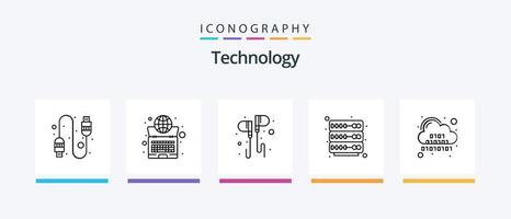 pack d'icônes technologie ligne 5 comprenant. appareil. intelligent. serveur. hébergement. conception d'icônes créatives vecteur