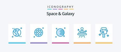 Pack d'icônes Space et Galaxy Blue 5 comprenant un robot. espace. univers. OVNI. astronomie. conception d'icônes créatives vecteur