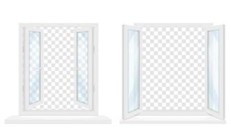 fenêtre en plastique transparent blanc avec ensemble de rebord de fenêtre vecteur