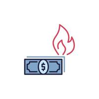 flamme de feu et billets en dollars vecteur concept d'hyperinflation icône colorée